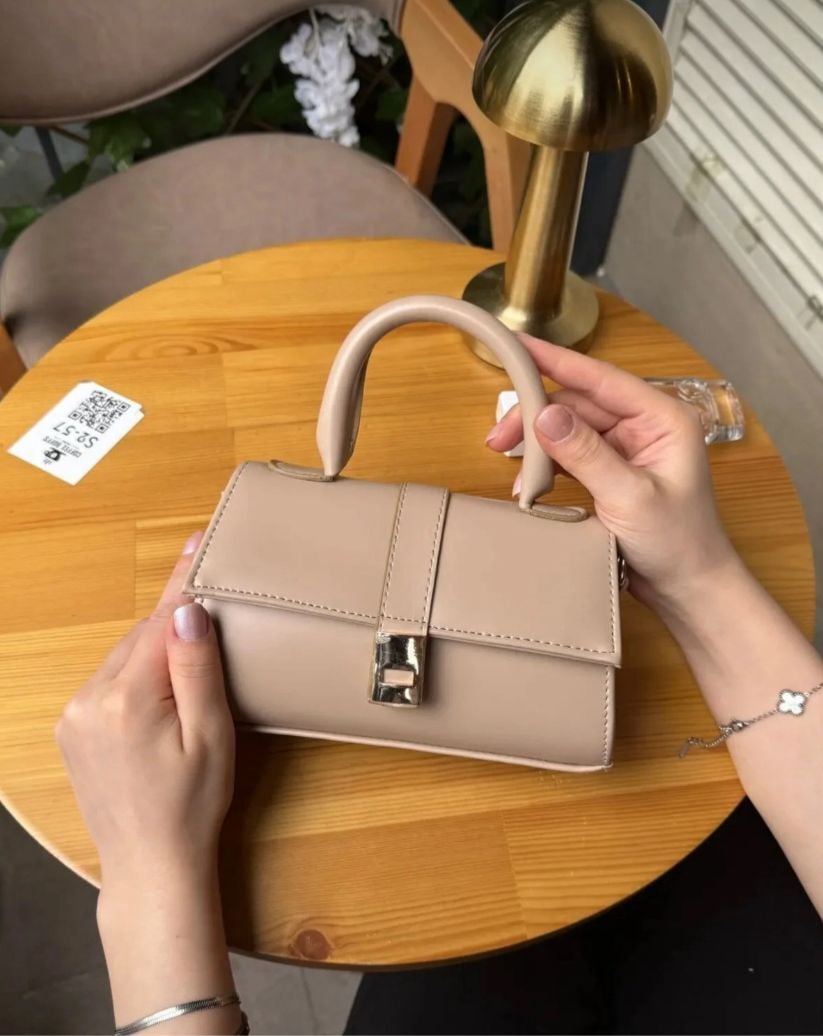 Bahwar Suni Deri Çıtçıtlı Askılı Çanta