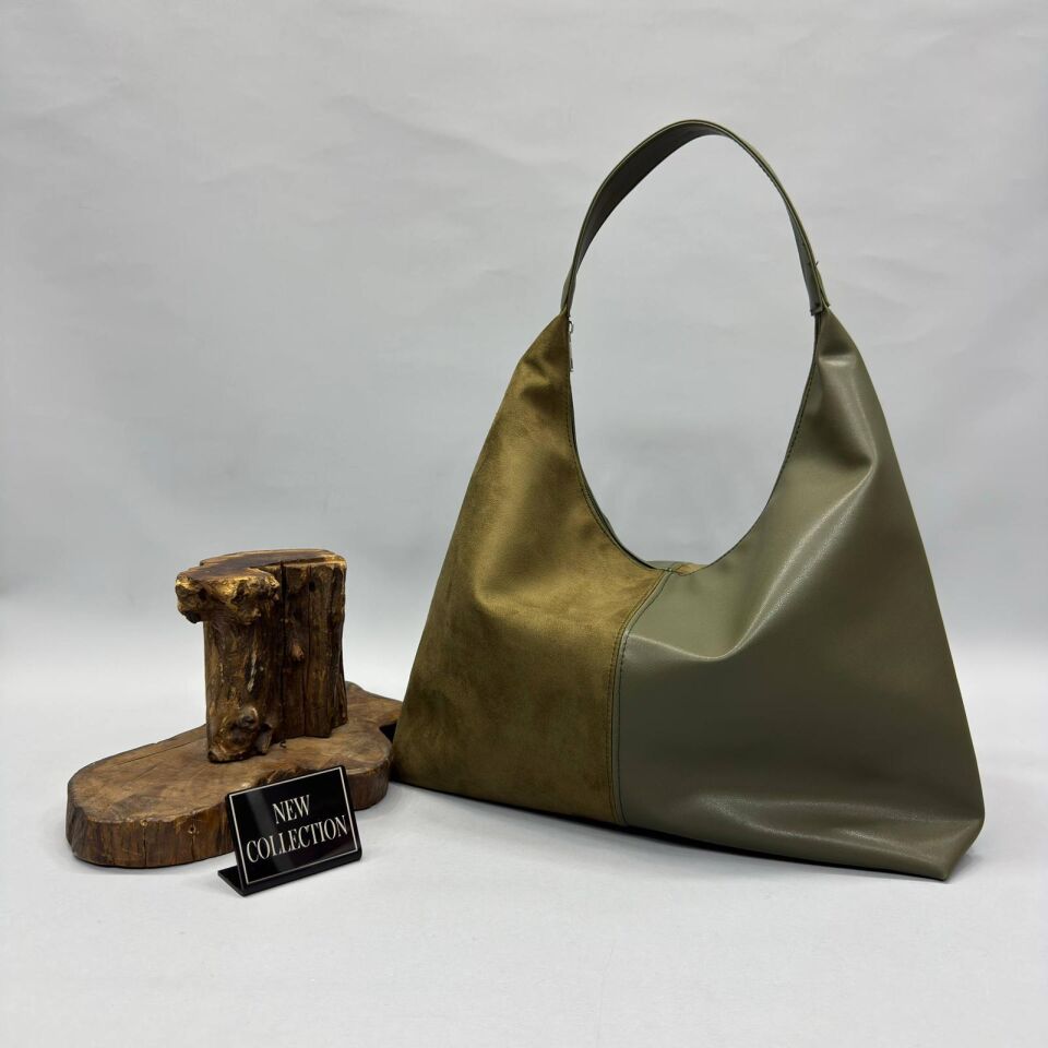 Kadın Çift Dokulu Süet & Vegan Deri Hobo Omuz Çantası